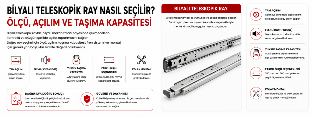 Bilyalı Teleskopik Ray Nasıl Seçilir? Ölçü ve Kapasite