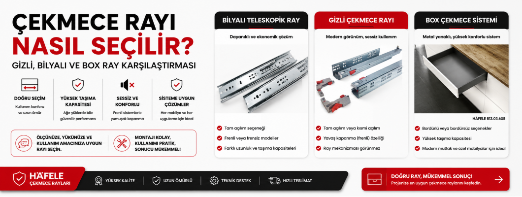 Çekmece Rayı Nasıl Seçilir? Gizli, Bilyalı ve Box Ray Karşılaştırması