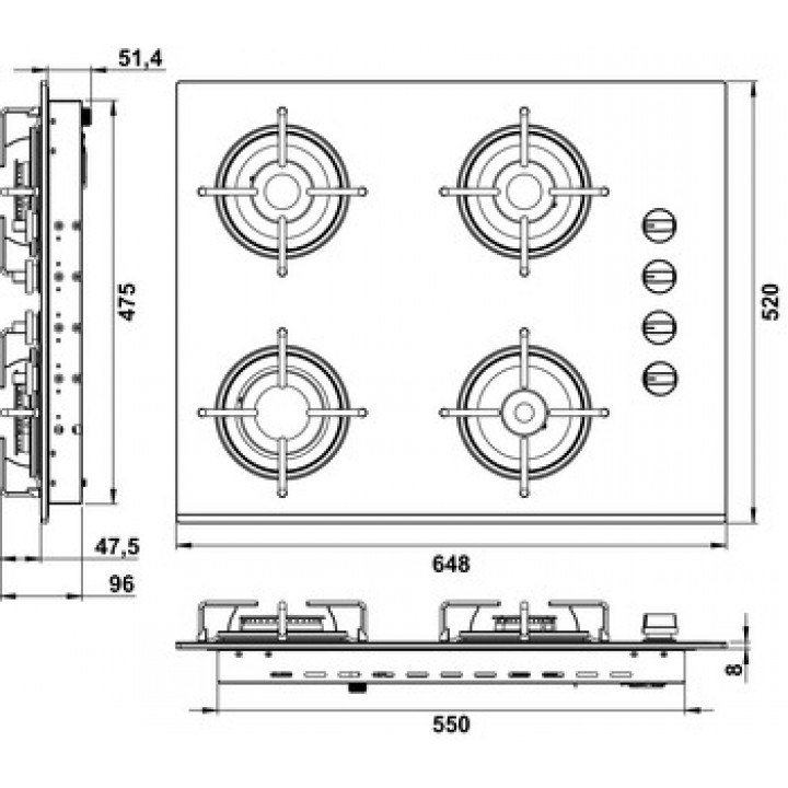 Hafele LUCE 65 cm Siyah Cam Ankastre Gazlı Ocak