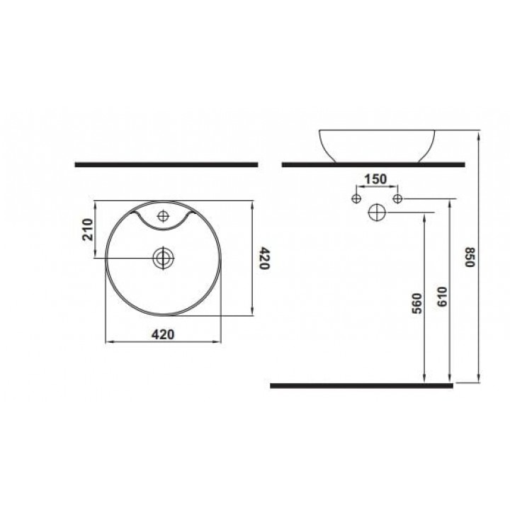 Hafele Lotus RB Tezgah Üstü Çanak Banyo Lavabosu Parlak Beyaz 420x135 mm