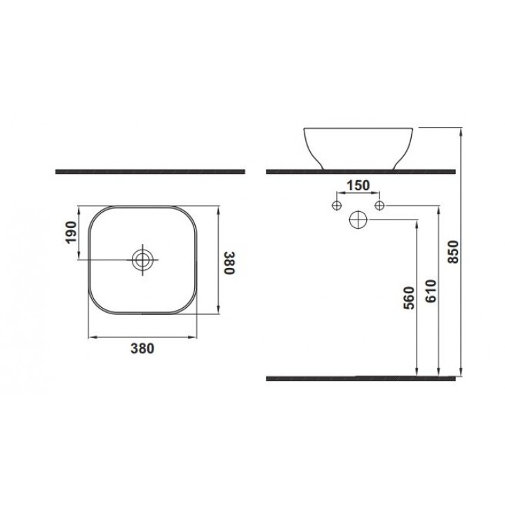 Hafele Lotus S Tezgah Üstü Çanak Banyo Lavabosu Parlak Beyaz 380x300x140 mm