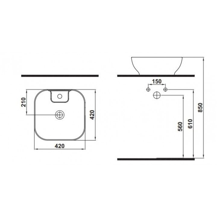 Hafele Lotus SB Tezgah Üstü Çanak Banyo Lavabosu Parlak Beyaz 420x420x135 mm