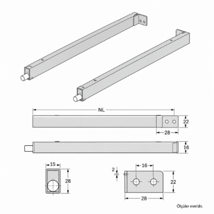 Hafele Matrix Box P Kare Bordür 300 mm Antrasit