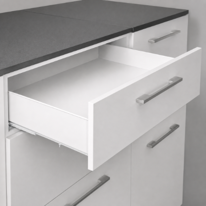 Hafele MINIMALIST Yavaşlatıcılı Tam Açılım Çekmece Sistemi H90 mm 300 mm Beyaz