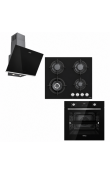 Hafele Orion Ankastre Set 7 | 60 cm Siyah Cam Ankastre Fırın + 60 cm Wok Gözlü Gazlı Cam Ocak + 60 cm Eğik Cam Davlumbaz