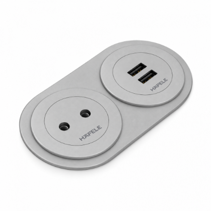 Hafele PORT Priz ve USB Şarj Ünitesi 2'li Set Mat Krom