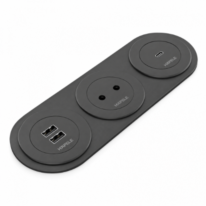 Hafele PORT Priz ve USB Şarj Ünitesi 3'lü Set Antrasit