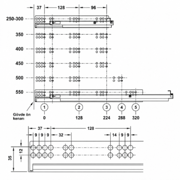 Hafele Matrix UM A30 Gizli Ray Tam Açılım Bas-Aç 550 mm