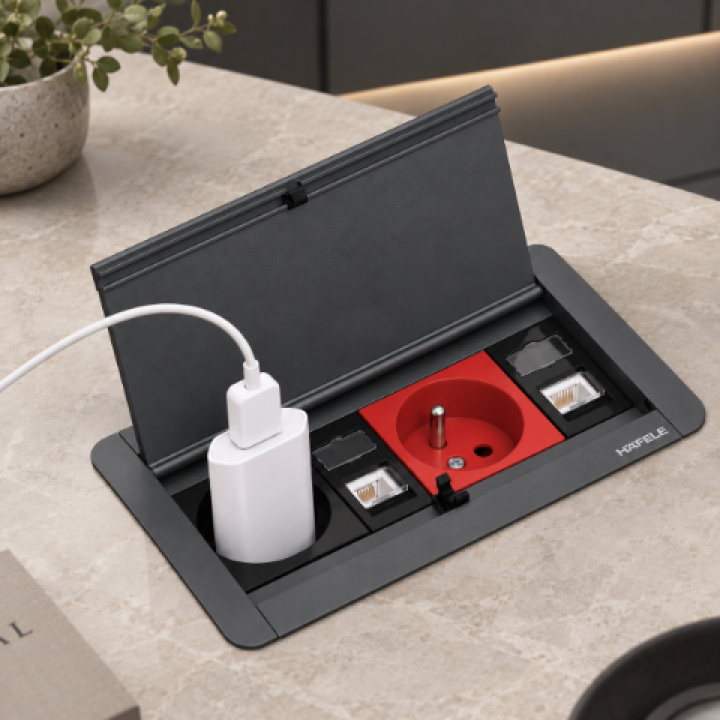 Hafele ODIN PLUS 4 Çıkışlı Priz Sistemi Antrasit