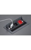 Hafele GOO Masaüstü Priz Sistemi 2 x Priz + 1 x UPS + 1 x CAT6 + 1 x CAT3 + 1 x USB-A + 1 x USB-C + 1 x HDMI Antrasit