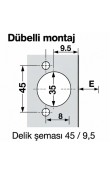 Hafele Metalla 310 K Yavaşlatıcısız Dübelli Montaj Köşe Sabit Kapak Düz Menteşe 90° Nikel