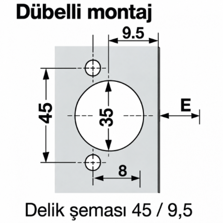 Hafele Metalla 310 K Yavaşlatıcısız Dübelli Montaj Köşe Sabit Kapak Düz Menteşe 90° Nikel