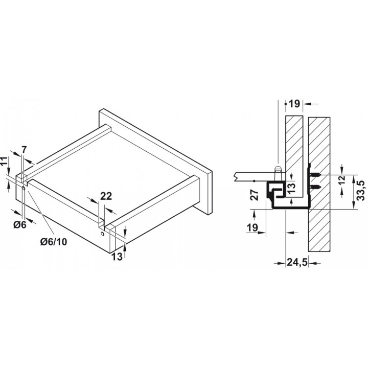 Hafele POW Gizli Ray Tek Açılım Yavaşlatıcılı 350 mm