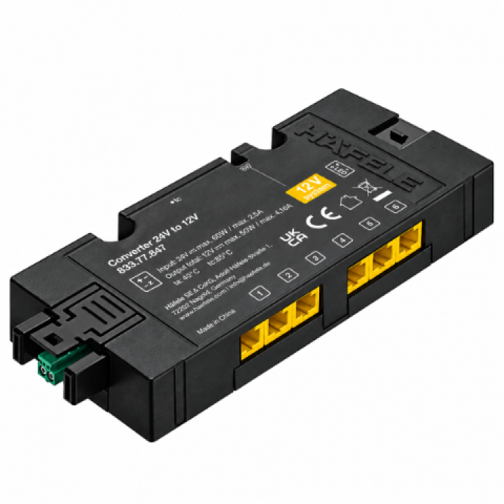 Hafele Loox5 Dönüştürücü 24 V - 12 V 6 Çıkışlı Siyah