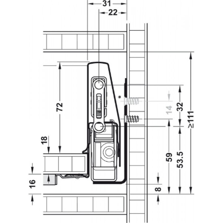 Hafele Matrix Box P Çift Yanaklı Çekmece Sistemi 450 mm Gri