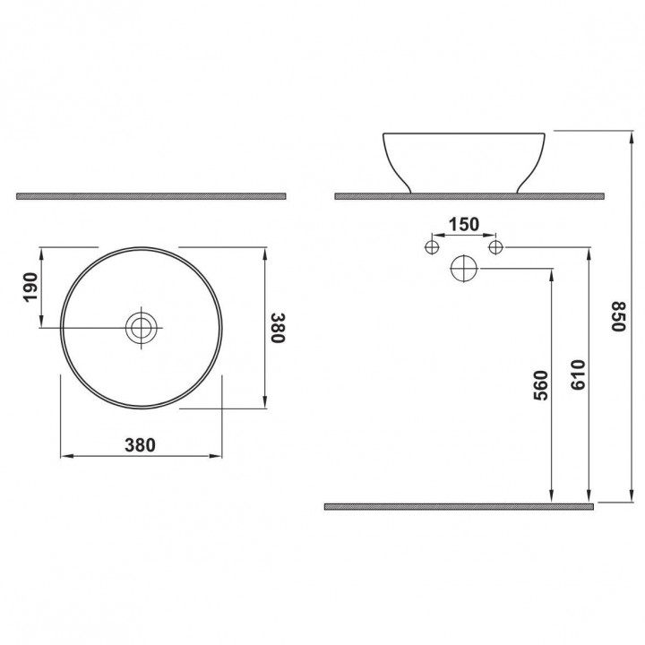 Hafele Lotus R Tezgah Üstü Çanak Banyo Lavabosu Parlak Beyaz 380x140 mm
