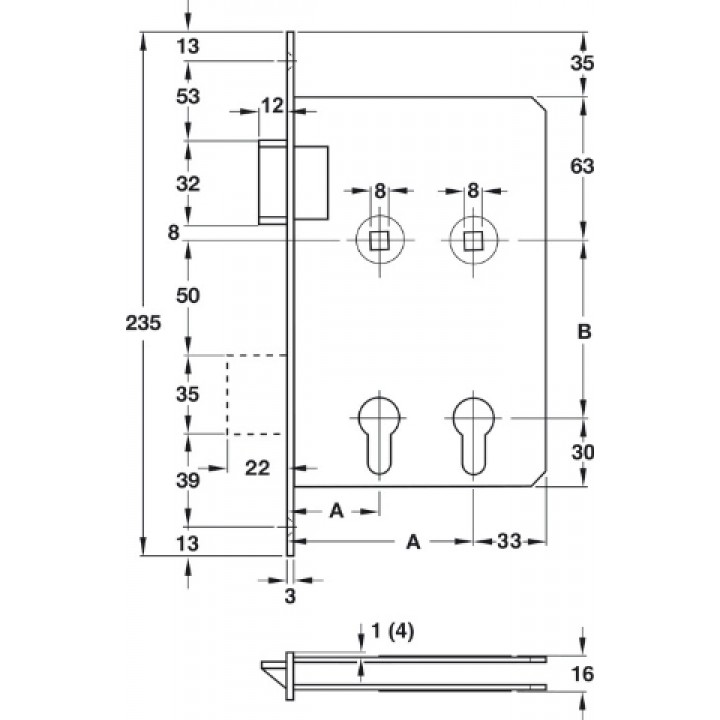 Hafele H80.02 Metal Dilli Kilit, Çift Barelli (PC) 40/80mm Paslanmaz Çelik DIN Sağ