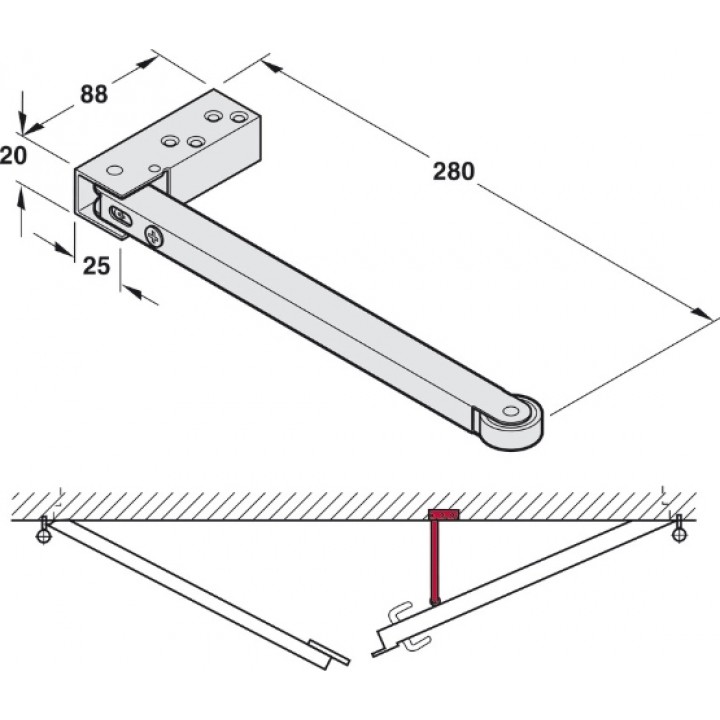 Hafele Kapı Sıralama Mekanizması 280 mm Mat Paslanmaz Çelik