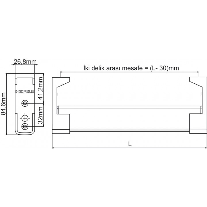 Hafele OZO Uzun Havluluk 450 mm Krom Parlak 