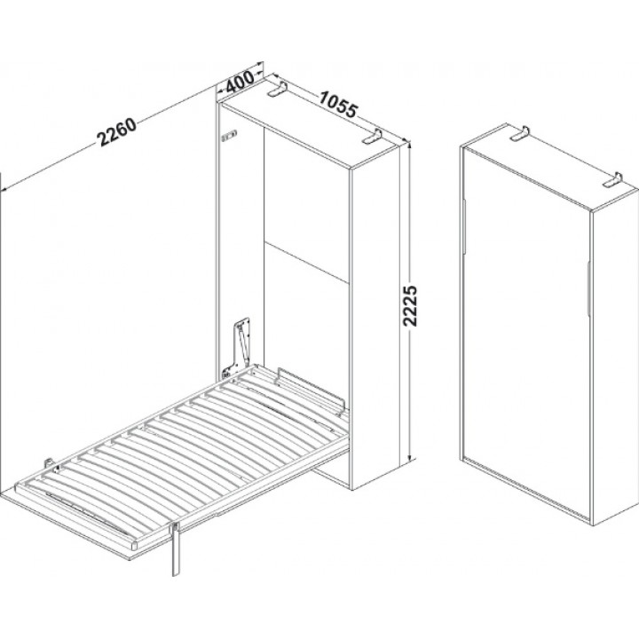 Hafele LETTO 01 Tek Kişilik Dikey Katlanır Yatak Mekanizması 920 × 2000 mm Gri