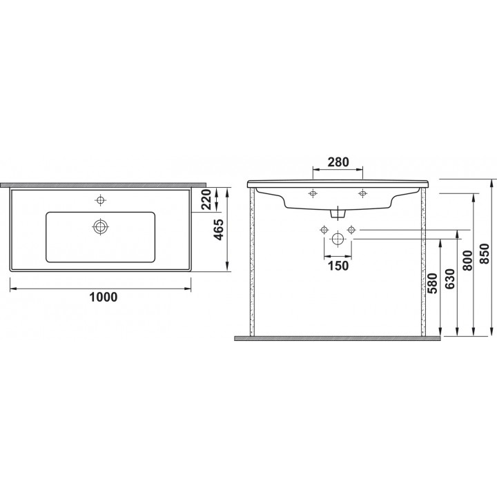 Hafele Leonis 100 Etajerli Banyo Lavabosu 100 cm Parlak Beyaz