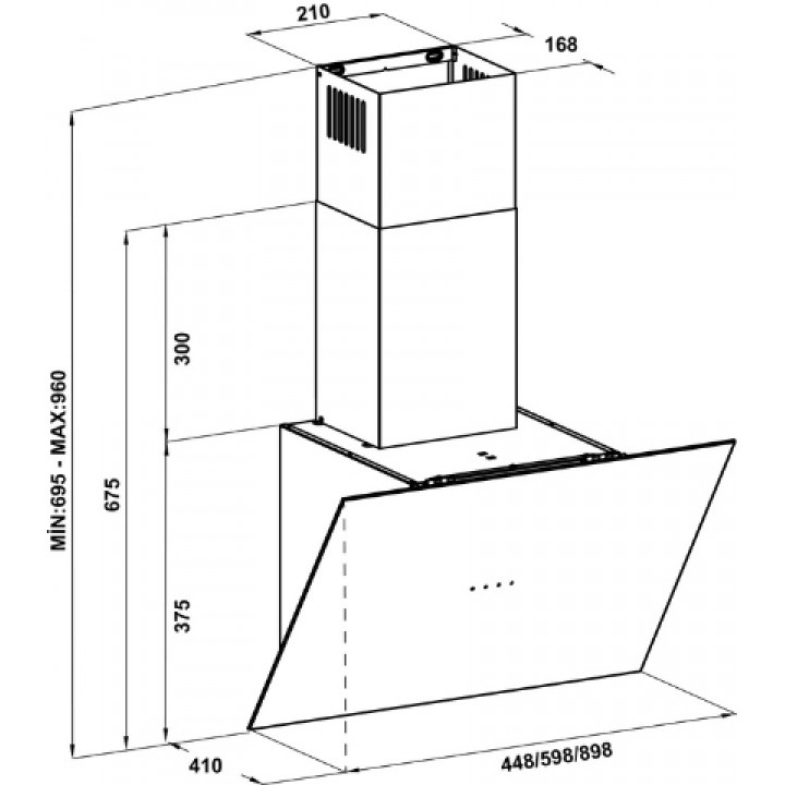 Hafele VEGA 45 cm Siyah Eğik Cam Duvar Tipi Davlumbaz