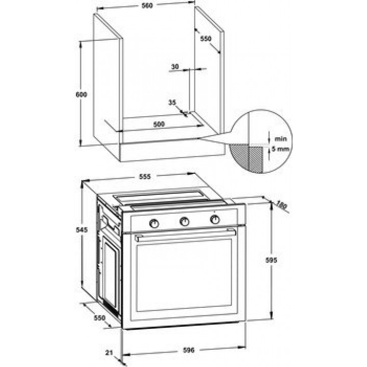 Hafele Eternal Ankastre Set 2 | 60 cm İnox Ankastre Fırın + 60 cm Gazlı Ocak + 60 cm Piramit Davlumbaz