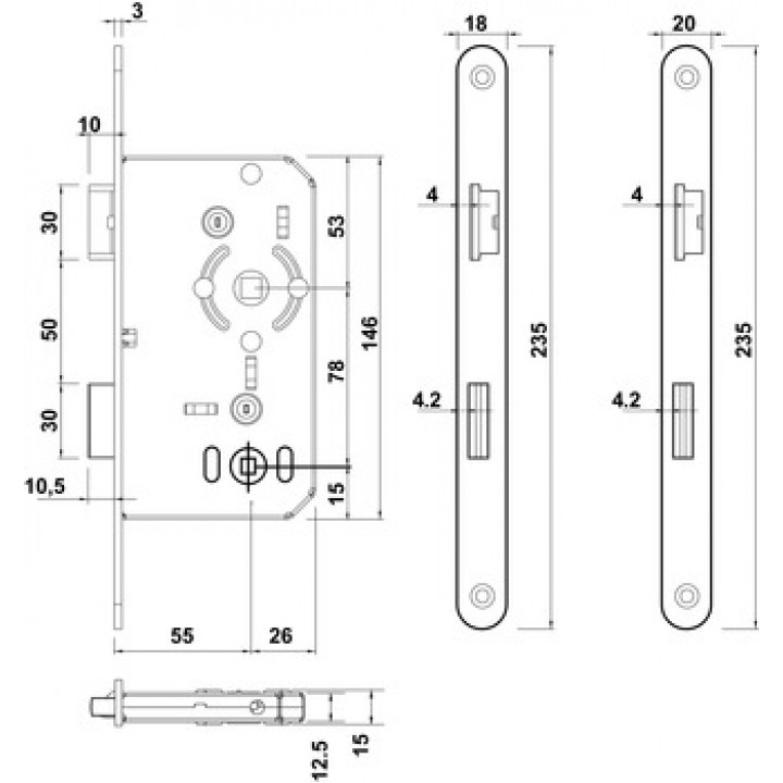 Hafele H55 Metal Dilli Kilit, Wc Sağ 55/18mm Mat Altın