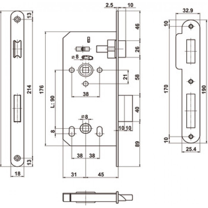 Hafele H45 Metal Dilli Kilit, Wc 45/18mm Paslanmaz Çelik