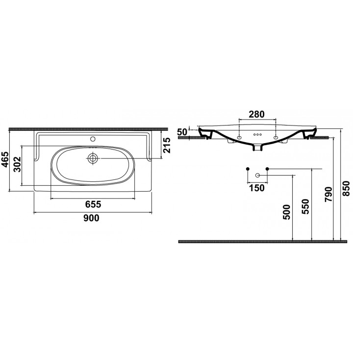 Hafele Empress 90-1 Etajerli Banyo Lavabosu 90 cm Tek Batarya Delikli Parlak Beyaz 