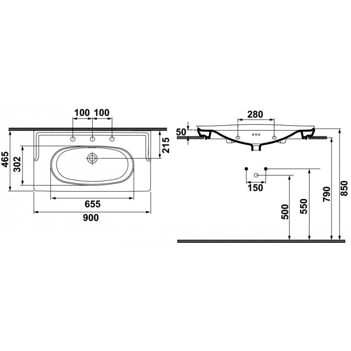 Hafele Empress 90-3 Etajerli Banyo Lavabosu 90 cm 3 Batarya Delikli Parlak Beyaz 