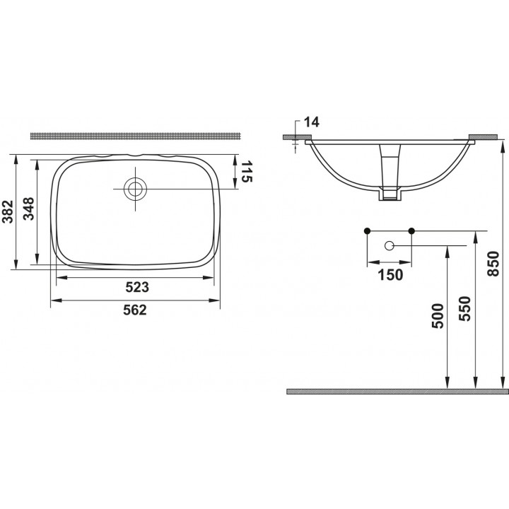 Hafele Vena Tezgah Altı Lavabo  Parlak Beyaz 562x382x200 mm