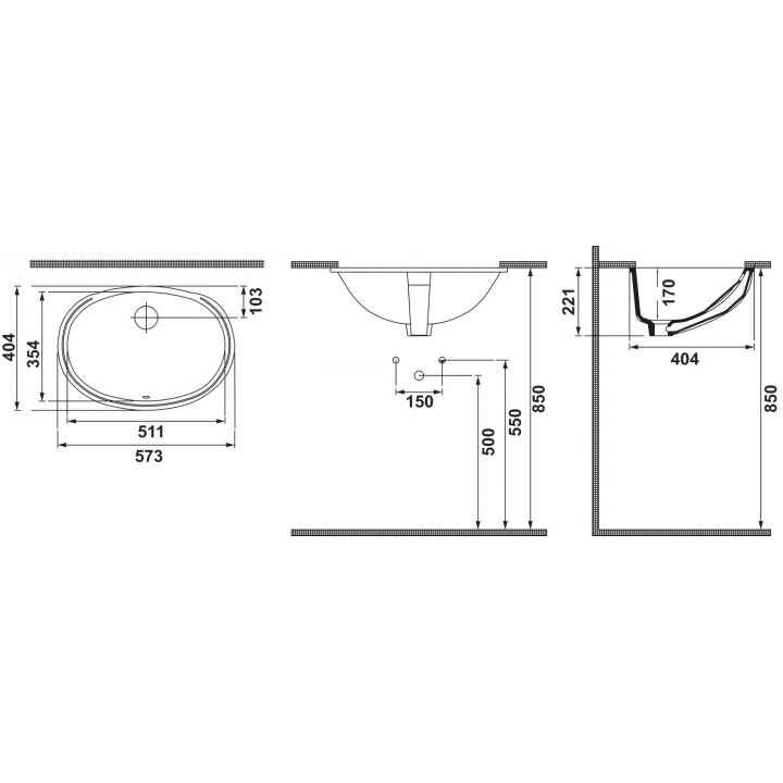 Hafele Marin Tezgah Altı Lavabo Parlak Beyaz 573x404x221 mm