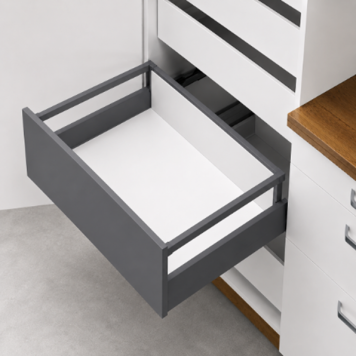 Hafele Matrix Box P Tam Açılım Raylı Kare Bordürlü İç Çekmece Seti Yavaşlatıcılı 450 mm Antrasit 600 mm Dolap Genişliği İçin