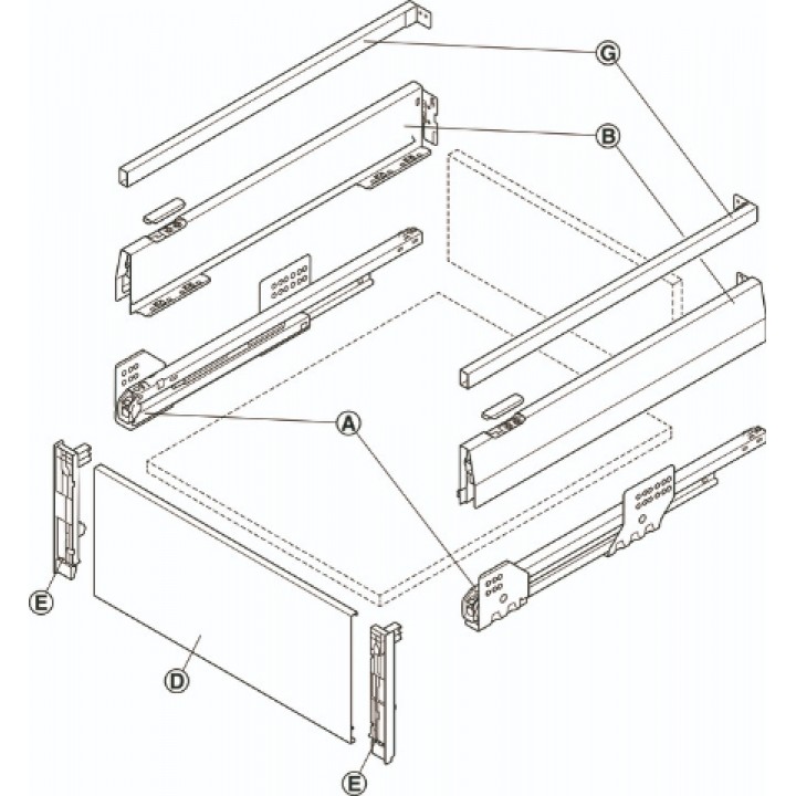 Hafele Matrix Box P Tam Açılım Raylı Kare Bordürlü İç Çekmece Seti Yavaşlatıcılı 500 mm Gri 1200 mm Dolap Genişliği İçin