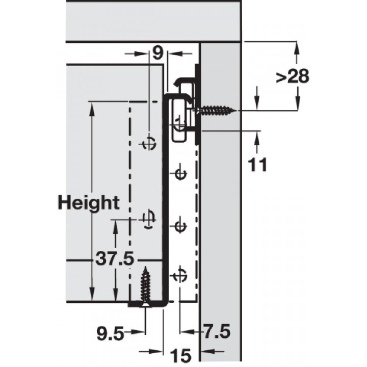 Hafele Matrix Box Tek A25 Çekmece Yan Ray Sistemi Tek Yanaklı 350 mm Beyaz RAL 9010