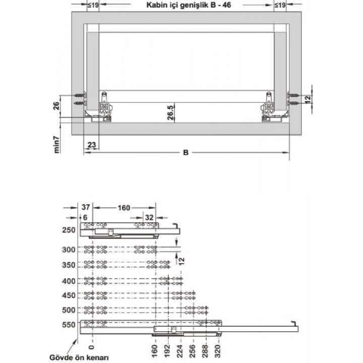 Hafele MATRIX UMS25 Gizli Ray Tek Açılım Ray Yavaşlatıcılı  400 mm