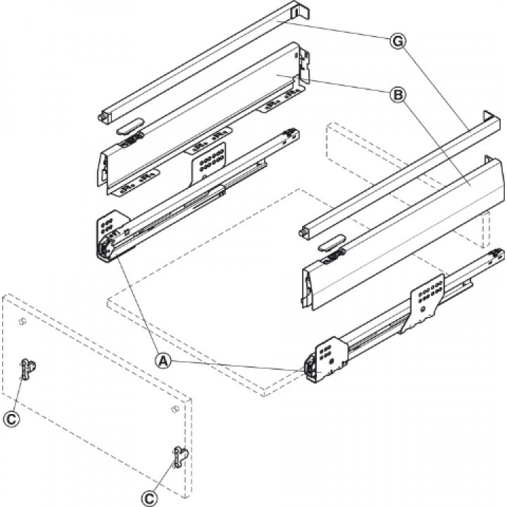 Hafele Matrix Box P Yavaşlatıcılı Kare Bordürlü Çekmece Seti 400 mm Beyaz