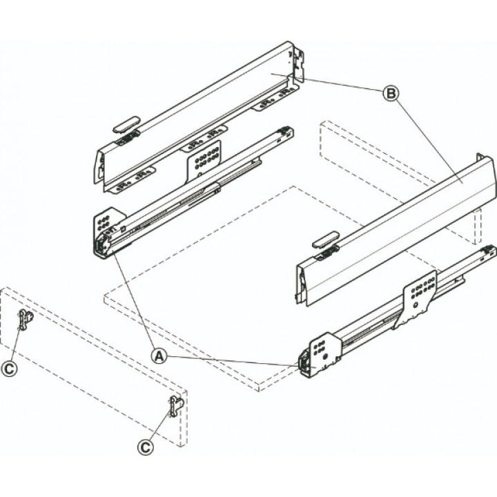 Hafele Matrix Box P Çift Yanaklı Çekmece Sistemi Bas-Aç Yavaşlatıcılı 450 mm Gri