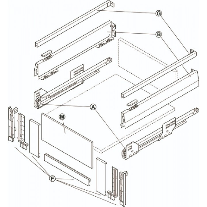 Hafele Matrix Box P Yavaşlatıcılı Cam Ön Panelli Kare Bordürlü İç Çekmece Seti 500 mm Gri – 1200 mm