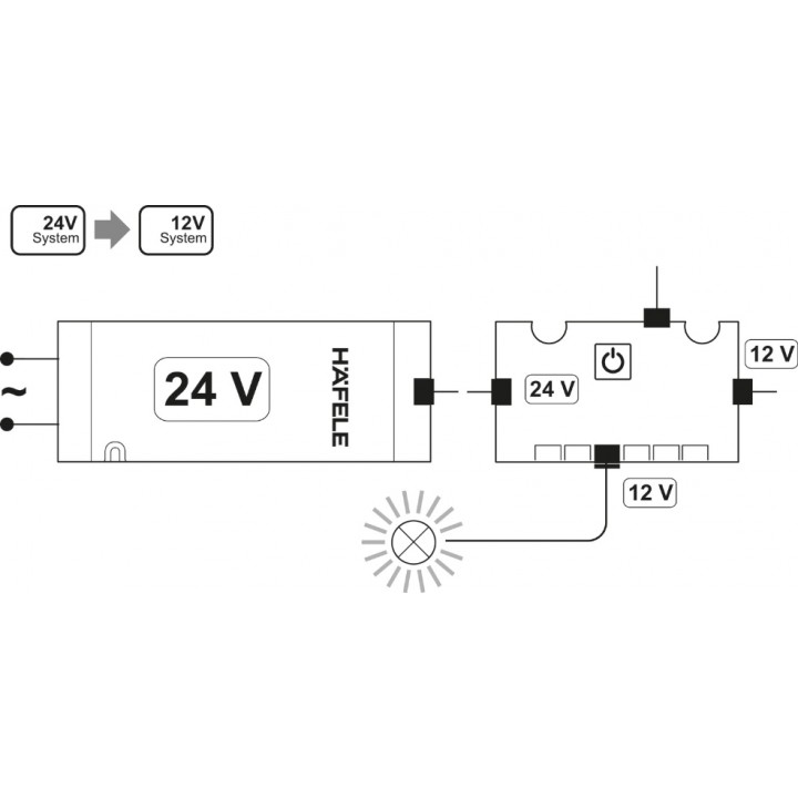 Hafele Loox5 Dönüştürücü 24 V - 12 V 6 Çıkışlı Siyah