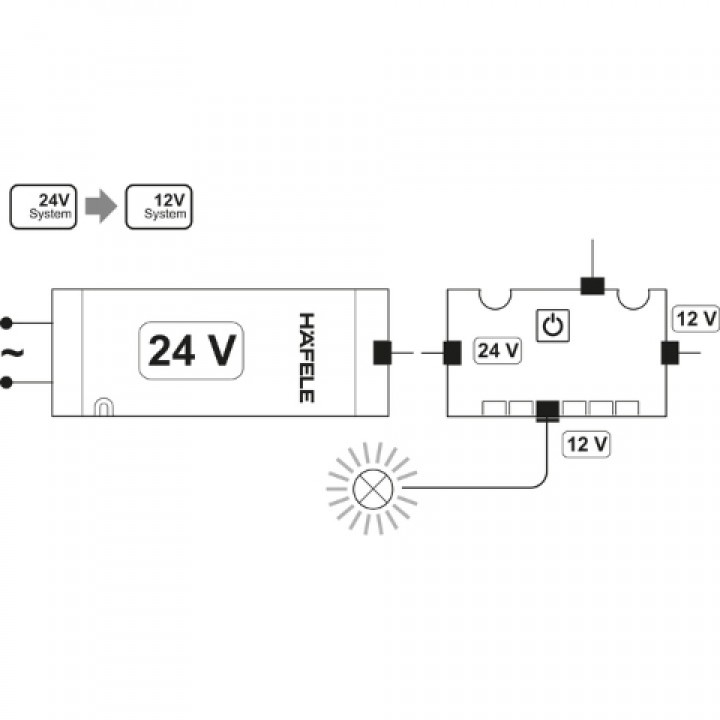 Hafele Loox5 Dönüştürücü 24 V - 12 V 60 W 6 Çıkışlı 2 Pimli Siyah