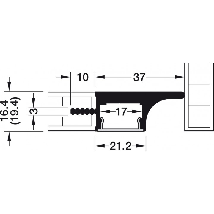 Hafele 3101 Gizli Kulp LED Aydınlatma Profili 2500 mm Alüminyum Siyah