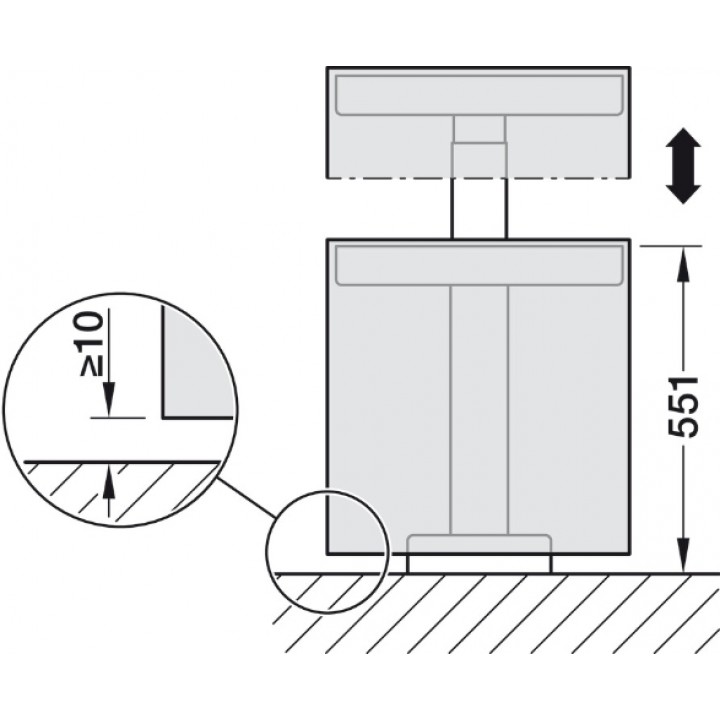 Hafele Elektrikli Asansörlü Uç Çerçeve 660 mm 60 kg Gri