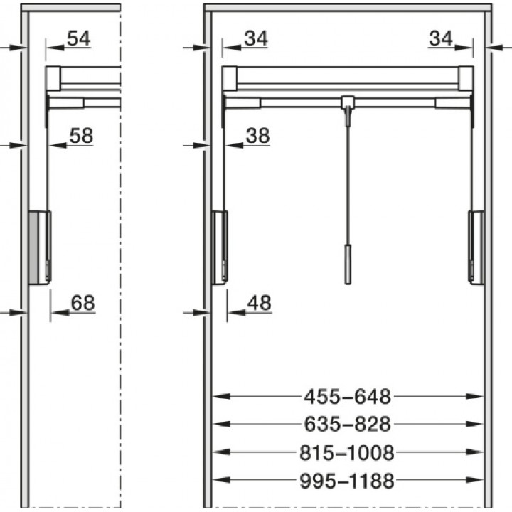 Hafele Kesseböhmer CONERO TOP Gardırop Asansörü 815–1008 mm 12 kg Siyah