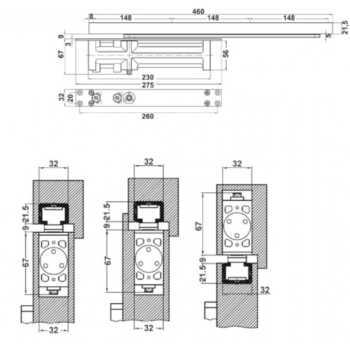 Hafele DC302 Gizli Kapı Kapatıcı Sabitlemesiz EN3 Antik Bronz