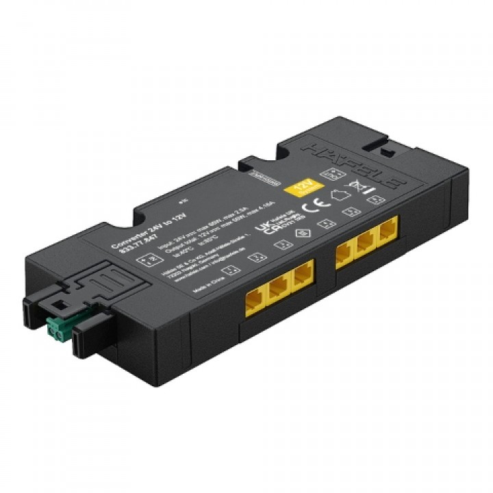 Hafele Loox5 Dönüştürücü 24 V - 12 V 60 W 6 Çıkışlı 2 Pimli Siyah