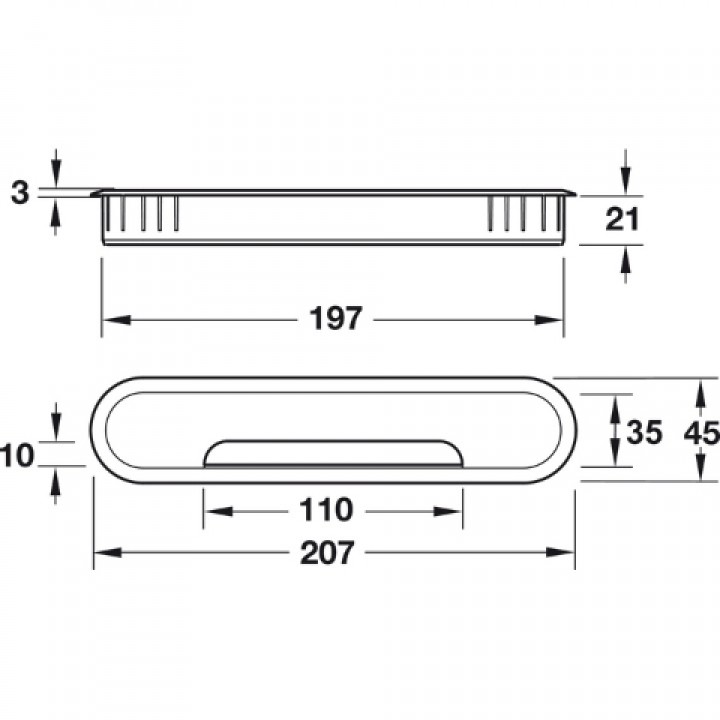 Hafele ELTO Oval Kablo Kapağı 207 x 45 mm Siyah