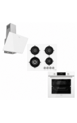 Hafele Orion Ankastre Set 9 | 60 cm Beyaz Cam Ankastre Fırın + 60 cm Wok Gözlü Gazlı Cam Ocak + 60 cm Eğik Cam Davlumbaz