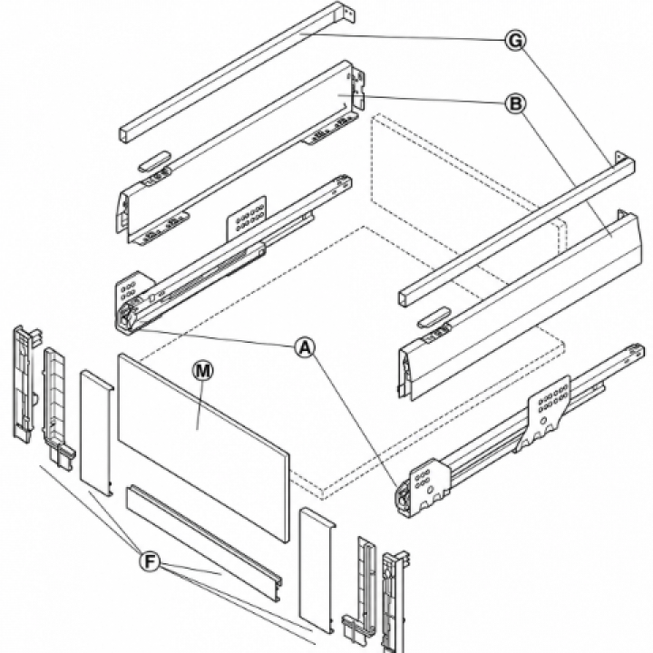 Hafele Matrix Box P Tam Açılım Raylı Kare Bordürlü Cam Ön Profilli İç Çekmece Seti Yavaşlatıcılı 300 mm Beyaz 600 mm Dolap Genişliği İçin